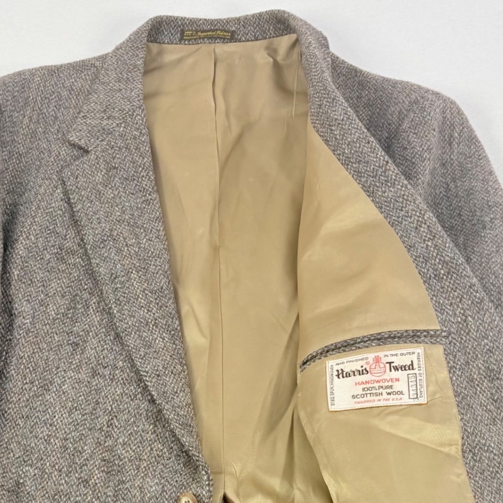 Harris Tweed Blazer Neutral Scottish Wool Sport Coat 24.5" Chest MISSING BUTTON